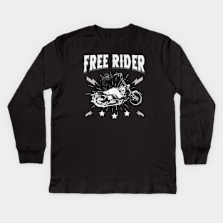 Free Rider vintage Motorbike Biker Gift Kids Long Sleeve T-Shirt